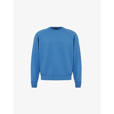 Tom Ford Mens Crew-neck Brand-patch Regular-fit Cotton-jersey Sweatshirt Denim Blue