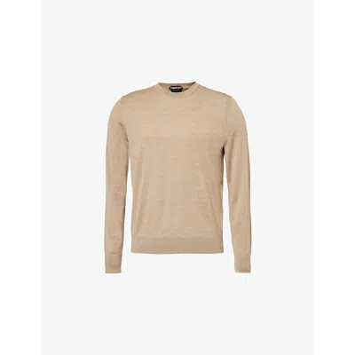 Tom Ford Mens Crewneck Regular-fit Wool Jumper Dark Sand