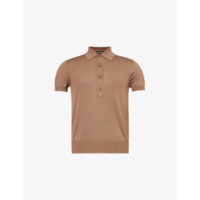 Tom Ford Mens Knitted Short-sleeves Silk-blend Polo Shirt Cinnamon