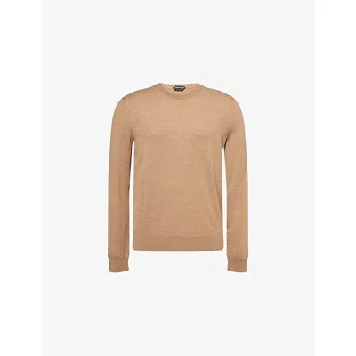 Tom Ford Mens Honey Long-sleeve Crew-neck Wool Knitted Jumper In Brown