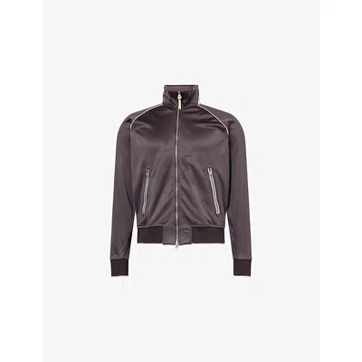 Tom Ford Mens Prune Striped High-neck Woven Track Jacket In Gray