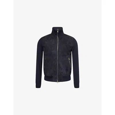 Tom Ford Mens Deep Ink Zip-through Hybrid Suede And Wool Knit Cardigan
