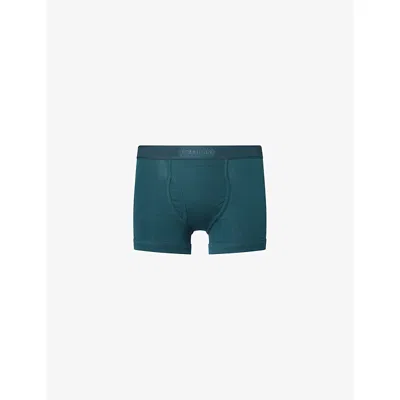 Tom Ford Mens Tonal Logo-waistband Cotton-jersey Boxer Briefs Emerald In Blue