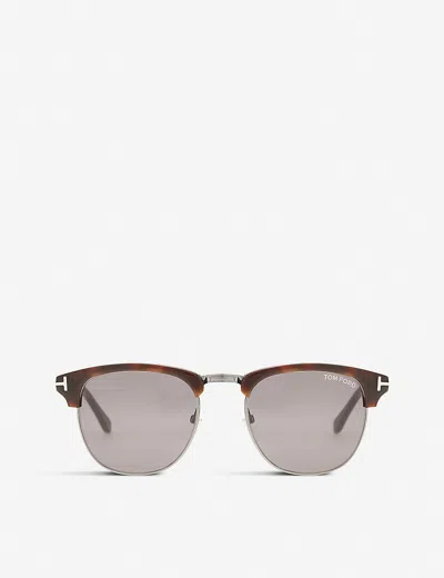 Tom Ford Mens Tortoise Light Henry Square Half-frame Sunglasses