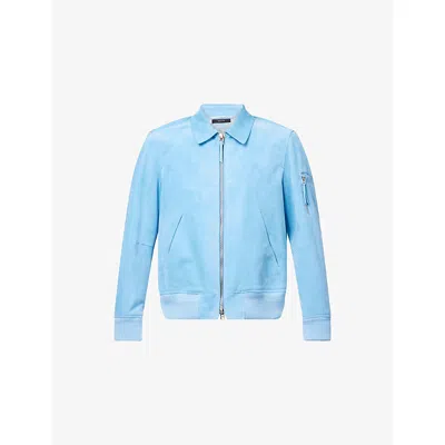 Tom Ford Mens Turquoise Collared Regular-fit Suede Jacket In Blue