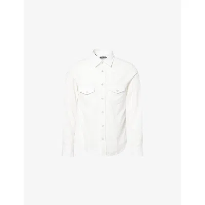 Tom Ford Mens Western Cotton Corduroy Shirt Sugar In Metallic