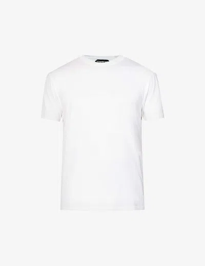 TOM FORD MENS WHITE BRAND-EMBROIDERED CREWNECK COTTON-BLEND T-SHIRT,63208055