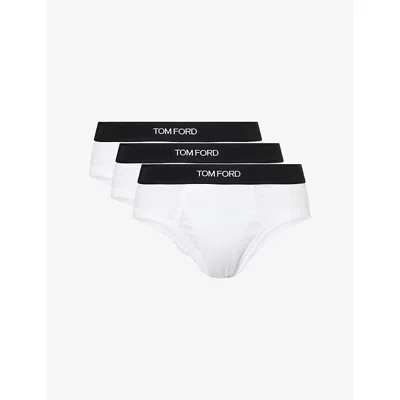 Tom Ford Mens White Branded Pack Of Two Stretch-cotton Briefs Xxl In Black