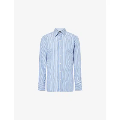 Tom Ford Mens White Indigo Stripe-print Slim-fit Cotton-poplin Shirt In Blue