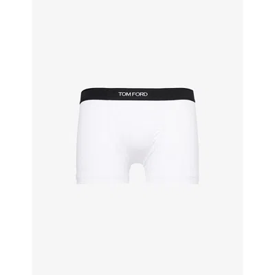 TOM FORD MENS LOGO-EMBROIDERED COTTON-BLEND JERSEY BOXERS WHITE