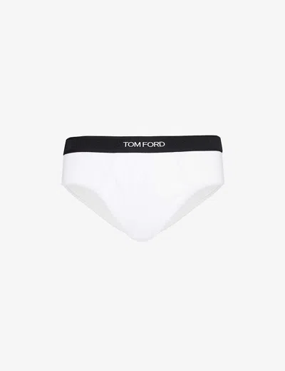 Tom Ford Mens White Logo-print Slim-fit Stretch-cotton Briefs Xxl