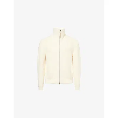 Tom Ford Mens White Roll-neck Zip-through Wool Cardigan In Brown
