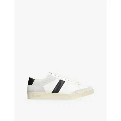 Tom Ford Panelled Suede And Grained Leather Sneakers In White