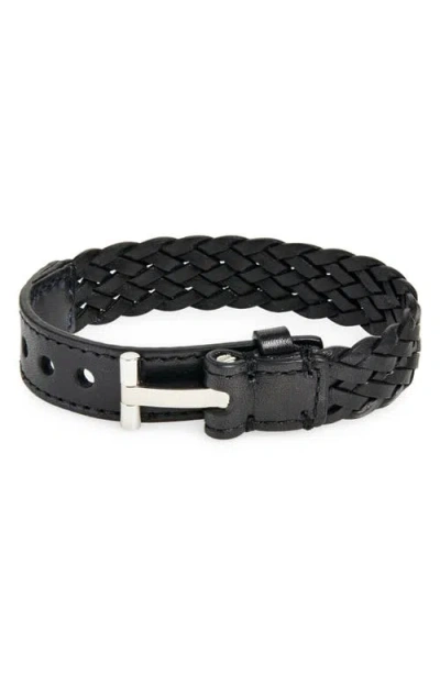 Tom Ford T-lock Interwoven-leather Bracelet In 1n001 Black