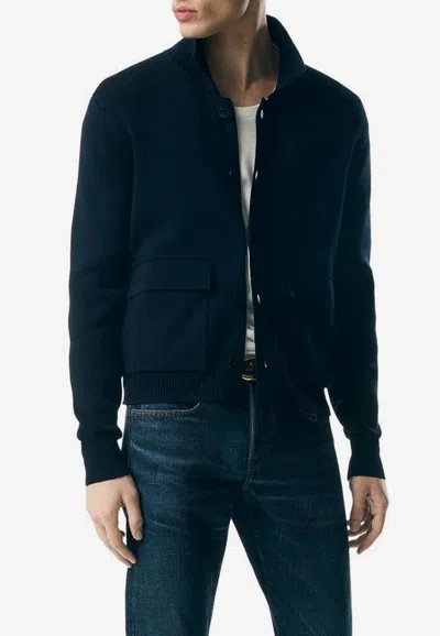 Tom Ford Merino Silk Knitted Cardigan In Indigo