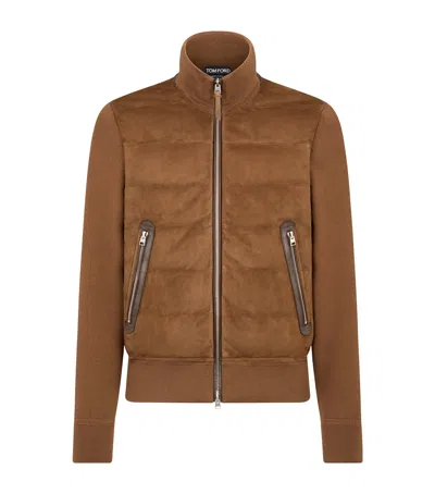Tom Ford Merino-suede Cardigan In Brown