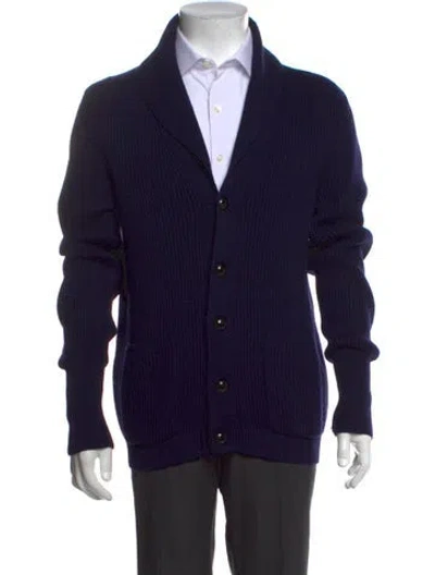 Pre-owned Tom Ford Merino Wool Collar Cardigan In Blue