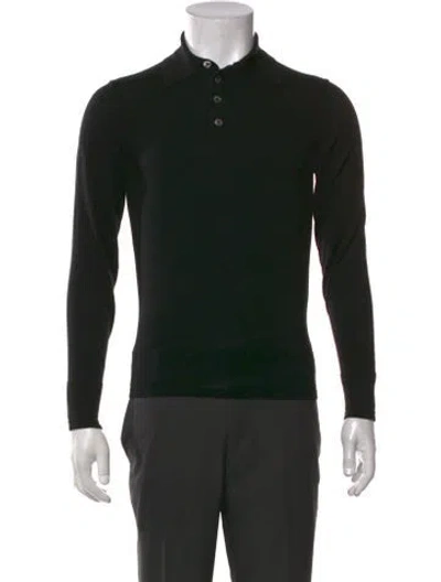 Pre-owned Tom Ford Merino Wool Collar Polo Sweater In Black
