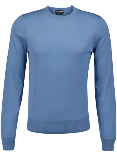 Tom Ford Merino Wool Crew-neck Sweater In Blue