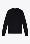 Tom Ford Fine Gauge Wool Knit Crewneck Sweater In Navy