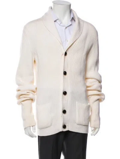 Pre-owned Tom Ford Merino Wool Plaid Print Cardigan In Neutral