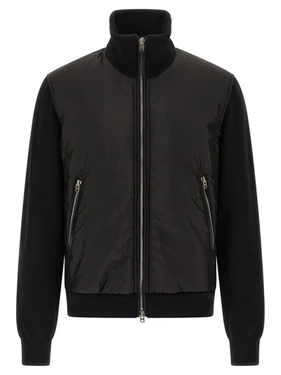 Tom Ford Merino Wool With Padded Nylon Vest Bomber Jacket In Black