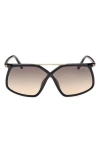 Tom Ford Meryl 64mm Gradient Polarized Oversize Square Sunglasses In Shiny Black Gold/smoke Sand