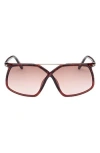 Tom Ford Twisted Acetate Aviator Sunglasses In Shiny Burgundy Rose/brown