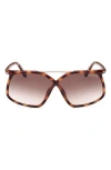Tom Ford Meryl 64mm Gradient Polarized Oversize Square Sunglasses In Shiny Havana Rose Gold/brown
