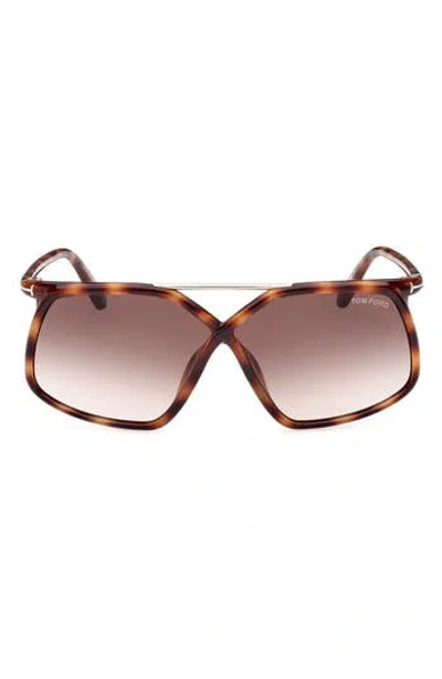 Tom Ford Meryl 64mm Gradient Polarized Oversize Square Sunglasses In Shiny Havana Rose Gold/brown