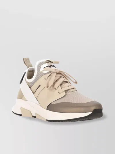 Tom Ford Mesh Panel Rubber Sole Sneakers In Clay + White
