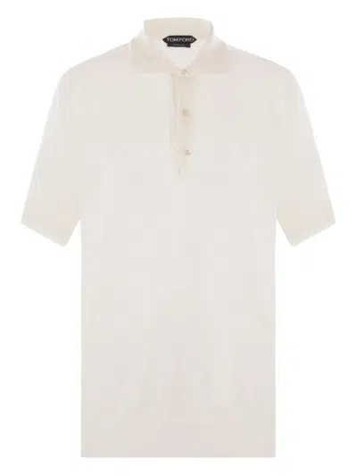 Tom Ford White Polo Shirt With Classic Collar In Cotton Blend Man