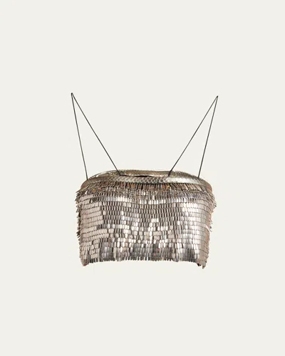 Tom Ford Metal Fringe Embroidered Crop Top In Silver