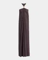 Tom Ford Metal Gathered Halter Evening Dress In Dusty Brow