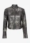 Tom Ford Metallic Croc Embossed Leather Jacket In Metallic