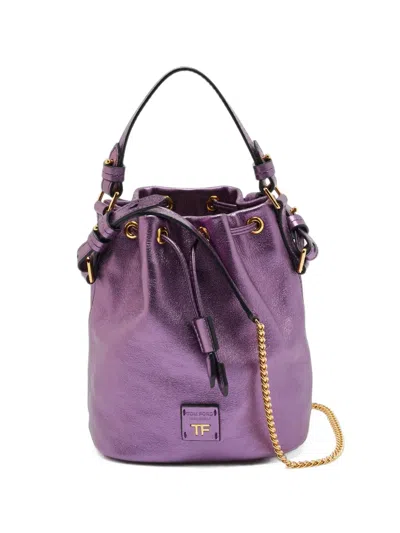 Pre-owned Tom Ford Metallic Drawstring Bucket Bag In Purple