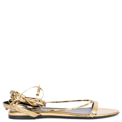 Pre-owned Tom Ford Metallic Gold Leather Tasseled Lace Up Flat Sandals Shoes 40