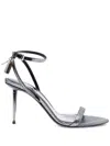 Tom Ford Metallic Sandals With High Stiletto Heel And Padlock Detail On The Ankle In Leather Woman In Green