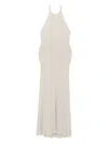 Tom Ford Lurex Rib Halter Neck Long Dress In Neutral