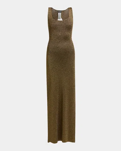 Tom Ford Metallic Knit Open-back Slit Maxi Dress In Gold