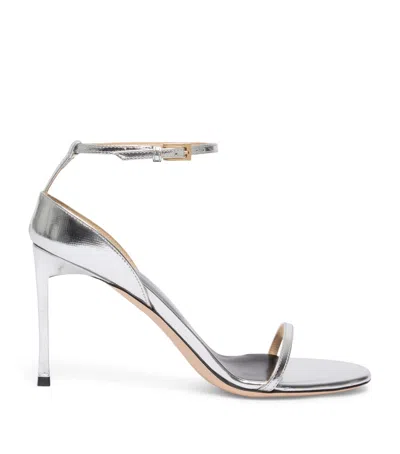 Tom Ford Metallic Leather Heeled Sandals In Silver
