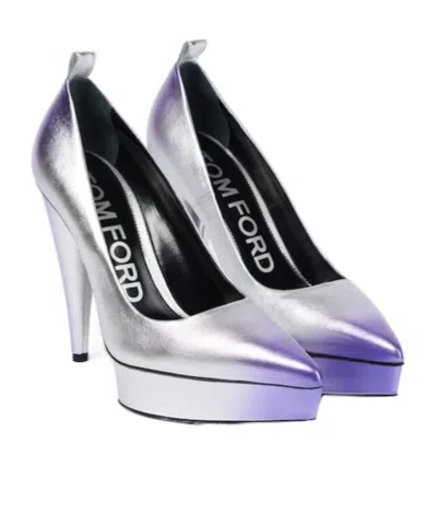 Tom Ford Metallic Leather Platform Pumps In Blue