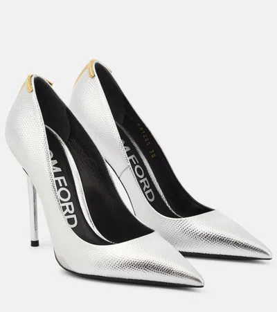 Tom Ford Metallic Leather Pumps In Silver