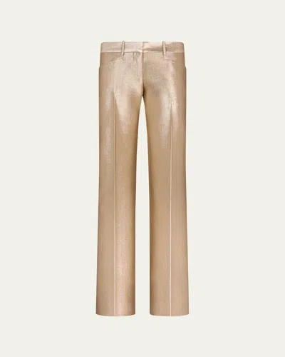 Tom Ford Metallic Low Waist Flare Wool Pants In Golden Cha