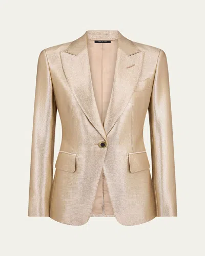 Tom Ford Metallic One-button Wool Blazer In Golden Cha