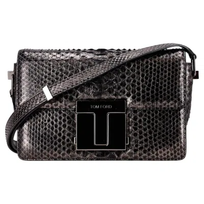 Pre-owned Tom Ford Metallic Python Skin T-clasp Shoulder Bag In Black