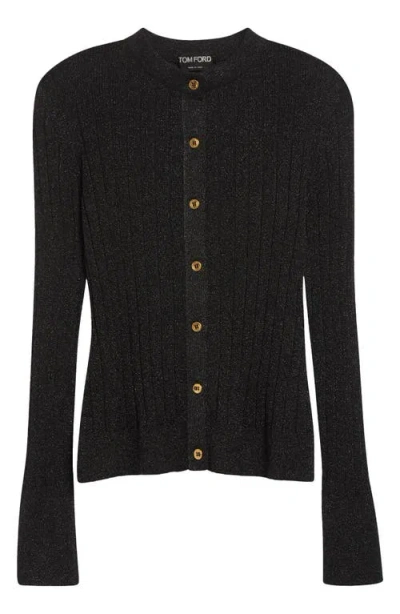 Tom Ford Metallic Rib Cardigan In Black