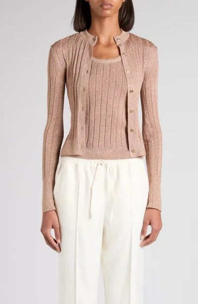 Tom Ford Metallic Rib Cardigan In Pink