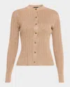 Tom Ford Metallic Rib Crewneck Cardigan In Brown