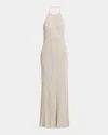 Tom Ford Metallic Rib Halter Backless Maxi Dress In Neutral